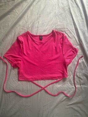 Hot Pink Ribbed Tie-Waist Cropped Top